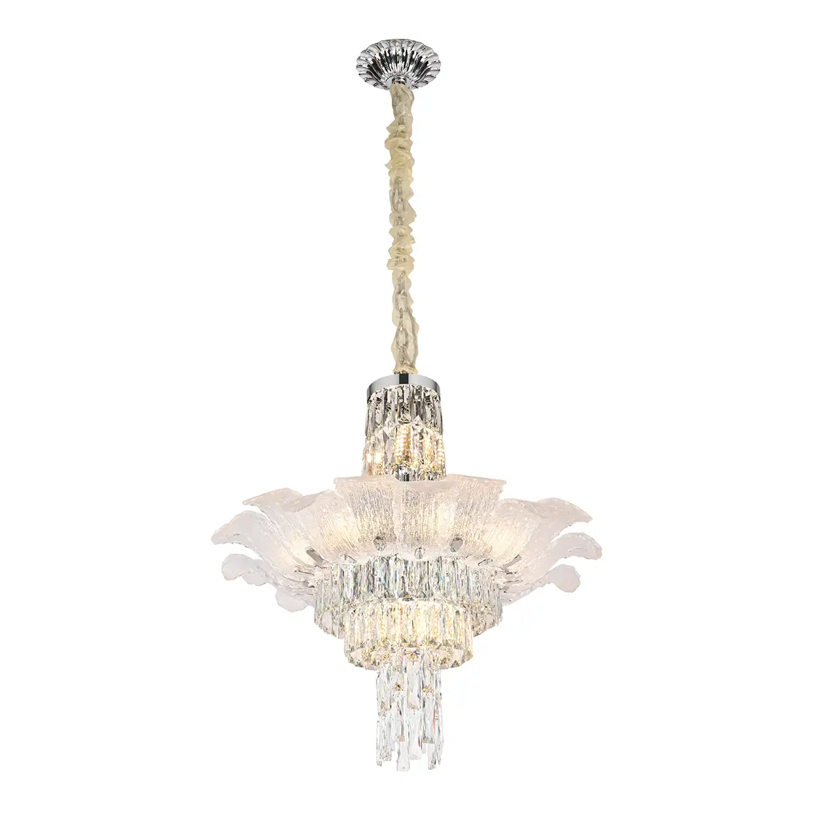 15-Light Crystal Bloom Chandelier with Elegant Glass Petal Design
