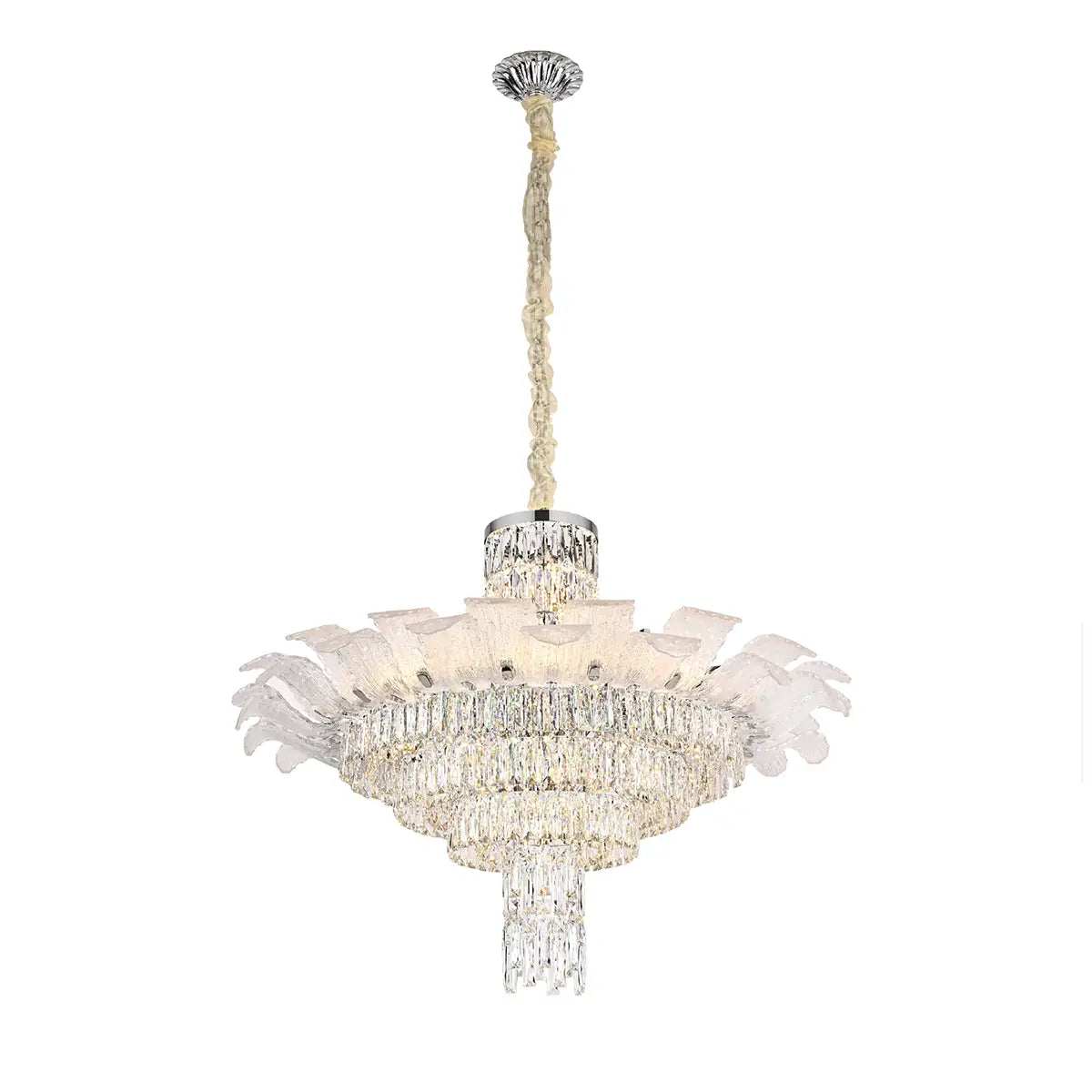 32-Light Crystal Bloom Chandelier with Elegant Glass Petal Design