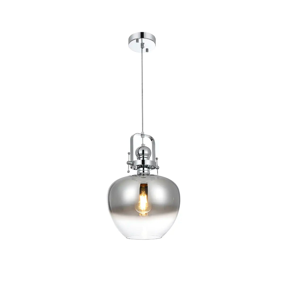 Industrial Dome Pendant Light - Vintage Brass and Polished Chrome Finish