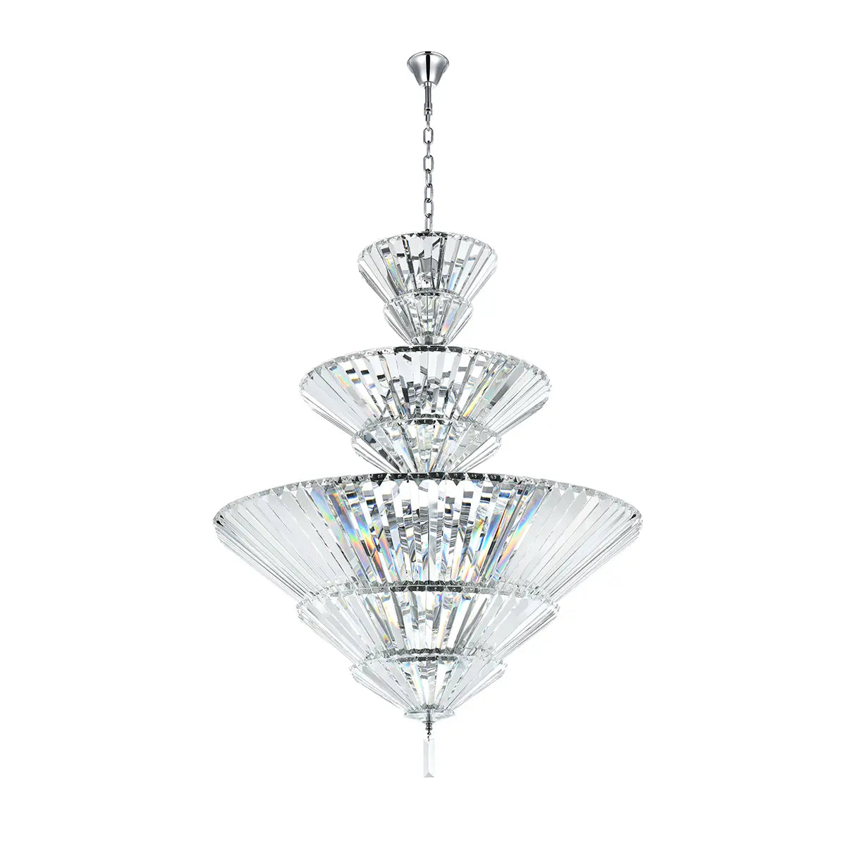 Luxury 3-Tier Crystal Pendant Chandelier with 32 Lights – Gold & Chrome Finish