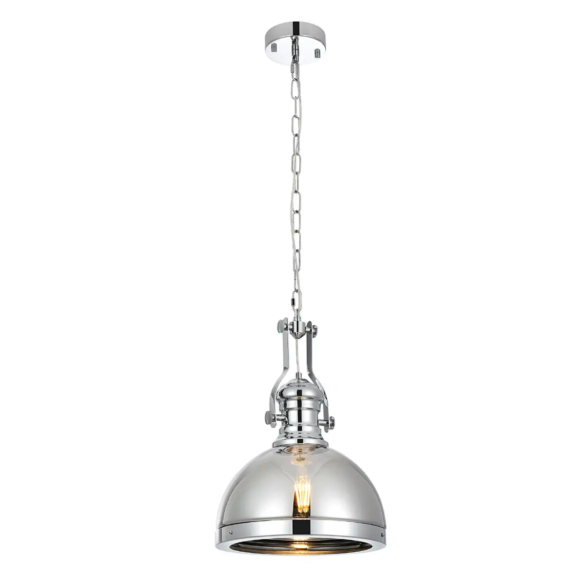 Modern Industrial Pendant Light with Gold and Chrome Glass Dome Finish