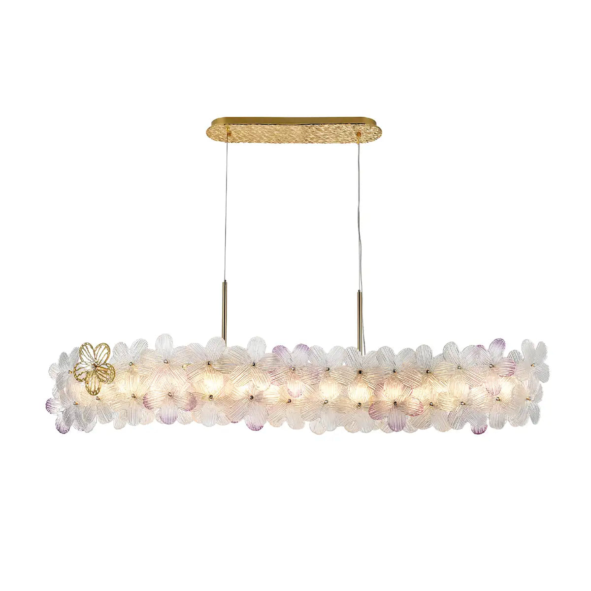 Rectangular Floral LED Chandelier with 15 Bulbs and Gold Accents